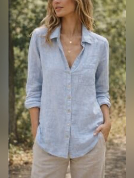 Sigrid Olsen Tops - Sigrid Olsen 100% Linen Oversized blue and white striped Button Up Shirt